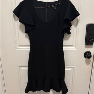 Black Halo Black Mini Dress with Ruffle Sleeves